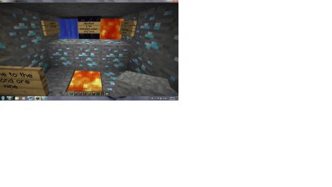 1965 Ford Fairlane - A Minecraft scene depicts a mine with diamond ore, lava, and water, along with instructional signs.