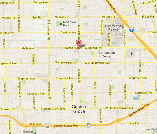 Map showing streets and landmarks including Disneyland and Convention Center