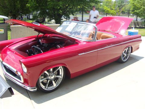 2007 Ford Mustang - Custom 1955 Ford Thunderbird convertible displayed with hoods open, showing off its engine and interior.