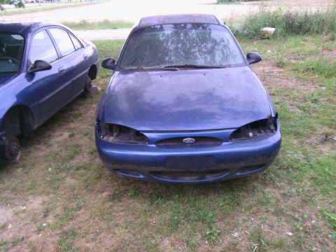 1999 Ford Escort - Two blue sedans, one a 1999 Ford Escort, sit in a grassy outdoor area.