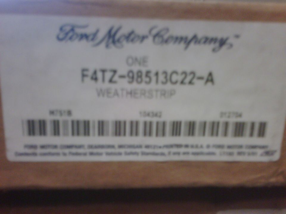 Ford weatherstrip packaging with part number F4TZ-98513C22-A and barcode