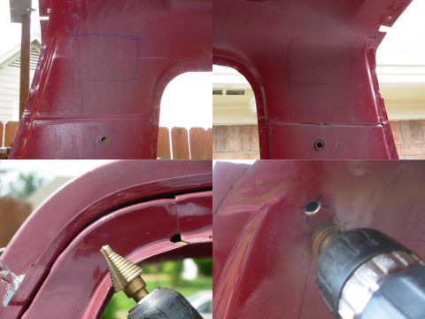 1983 Ford Bronco - After marking the holes & cuts, I checked that the drill bit wouldn't hit the outer skin, and then punched in.