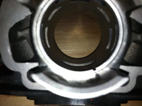 1981 Garelli Rally Sport - This is a close-up view of a motorcycle cylinder bore, showing internal details and transfer ports.