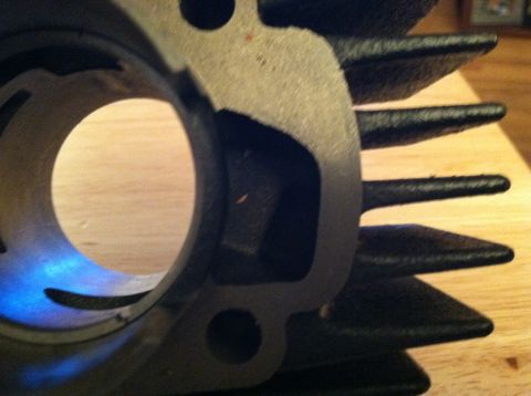 1981 Garelli Rally Sport - Close-up of a motorcycle engine cylinder, part of a 64cc Malossi Reed Kit.