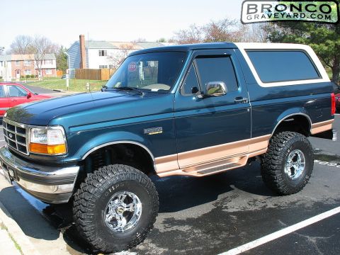 1993 Ford Bronco - This teal 1993 Ford Bronco features tan trim and a lifted suspension.