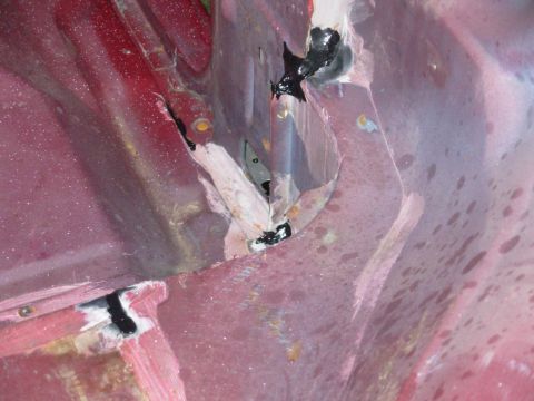 1983 Ford Bronco - There were several leaks at the bottom of the passenger B-pillar that I've filled, and some that I created. Inside the pillar (center of th…