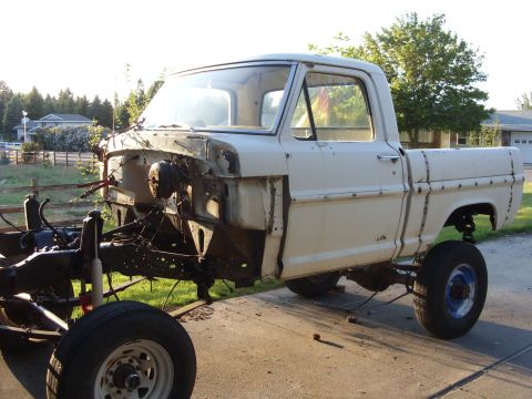 1967 Ford F-250 - This truck is missing its engine and front clip, showing the bare chassis and cab.