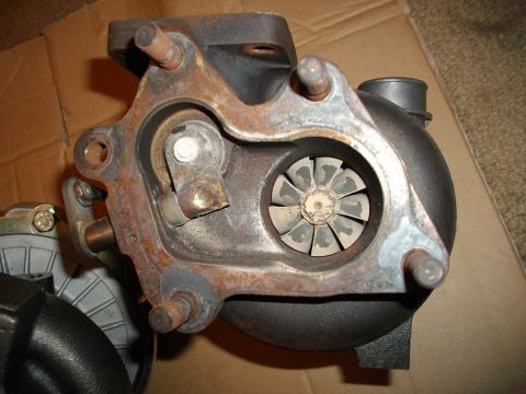 1989 Ford Probe - Close-up view of a turbocharger, showing the turbine wheel and associated components. The registry label indicates a 1989 Ford Probe, but t…