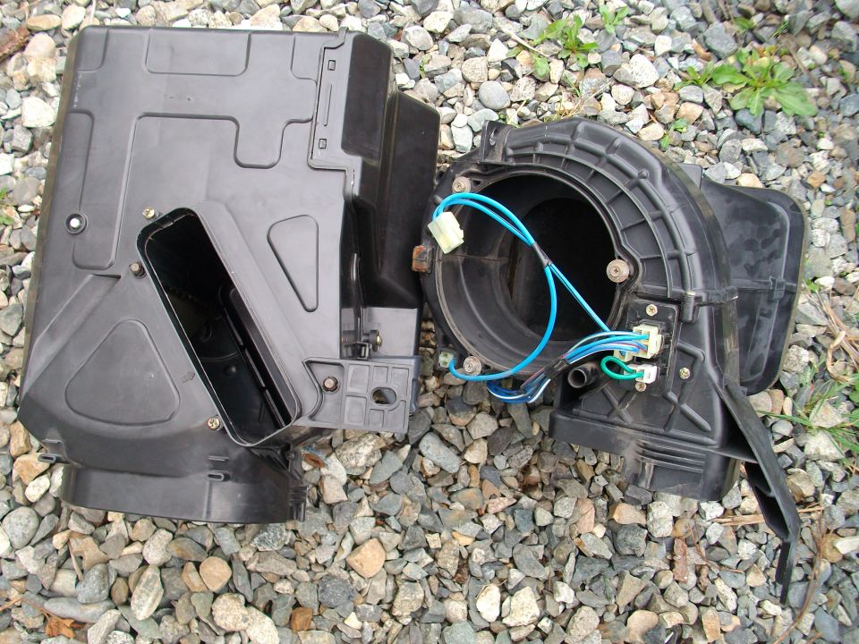 Blower motor housing and fan assembly with blue wires
