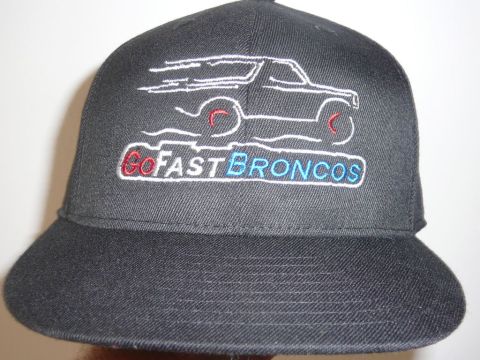 1988 Ford Bronco - Hat displays an embroidered outline of a Bronco and the text "Go Fast Broncos".