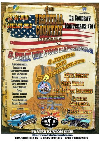 1991 Ford LTD Crown Victoria - Event poster for a country festival advertising US vehicle and Harley-Davidson displays.