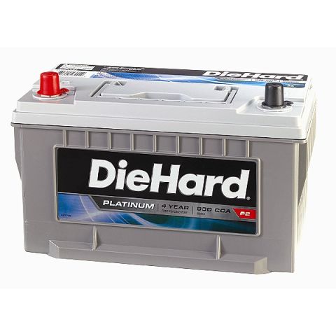 1990 Ford Bronco - A DieHard Platinum car battery is shown with its specifications clearly visible.
