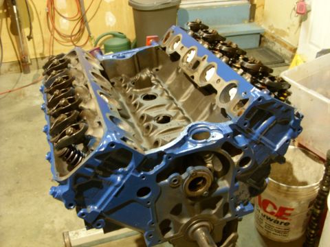 1967 Ford F-250 - Engine block assembly with rocker arms, likely undergoing a rebuild or restoration.