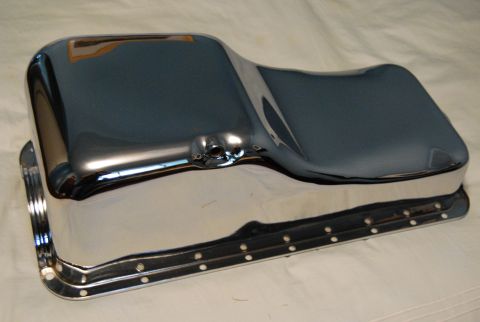 1975 Ford Ranchero - Chrome oil pan with bolt holes around the perimeter.