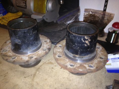1997 Dodge 2500 - New hubs milled down at neck base to fit dodge wheels (off 97 Ford F350, milled down to 4.75)