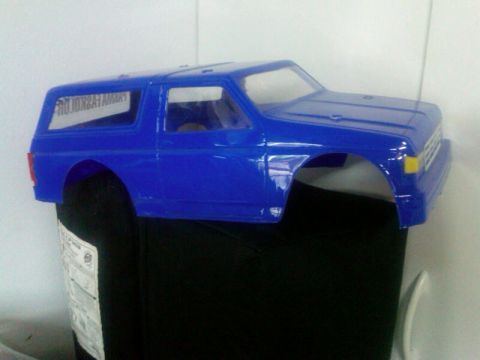 1986 Ford Bronco - This is a blue plastic body for a remote control car, resembling a Ford Bronco.