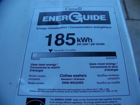 2000 Jeep Wrangler - EnerGuide label details energy consumption for a clothes washer, model DWD-WD32WS.