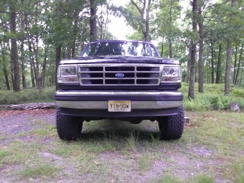 1995 Ford Bronco - This Ford F-Series truck, likely from the early to mid-1990s, is parked in a wooded area.