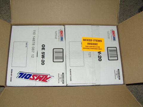 2007 Ford Mustang - Photograph of Amsoil 5W-20 oil cartons packed inside a shipping box.
