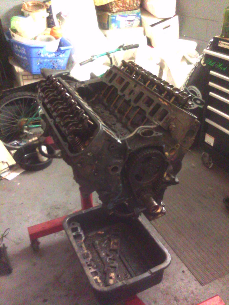 Engine on stand with oil pan
