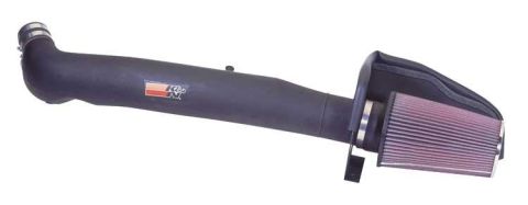 1990 Ford Bronco - This K&N air intake system features a conical red air filter and black tubing.