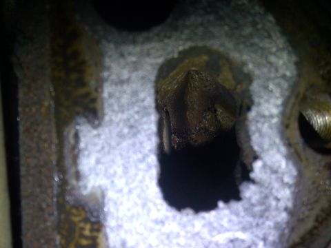 1986 Ford Bronco - This image shows a close-up view of a dirty engine component, possibly a valve or similar part.