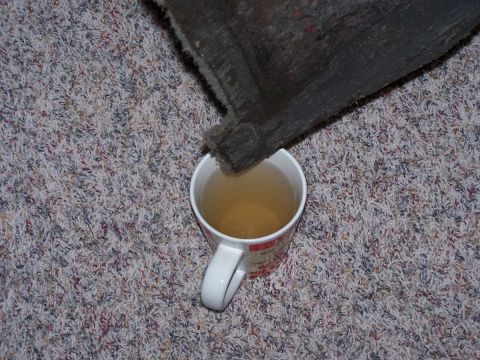 1995 Ford Bronco - A bed liner edge is shown dripping into a mug of liquid on a carpeted surface.