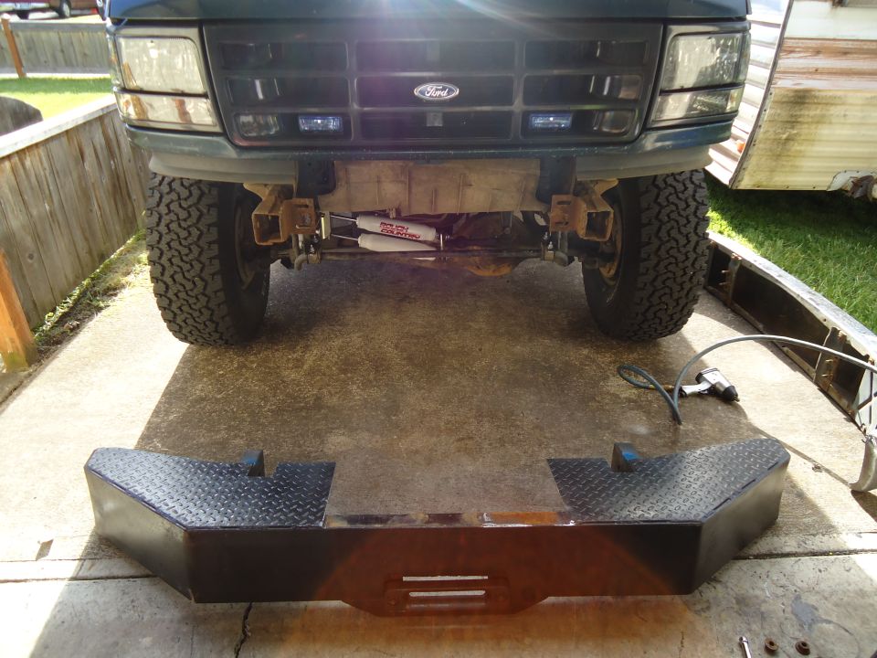 1995 Ford Bronco front end with custom diamond plate bumper