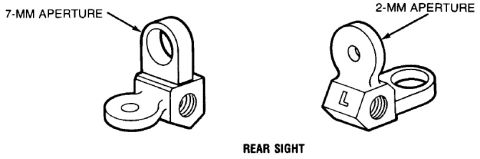 2000 Ford Crown Victoria - Manual-style illustration of a rear sight showing 7-mm and 2-mm aperture configurations as labeled component drawings.