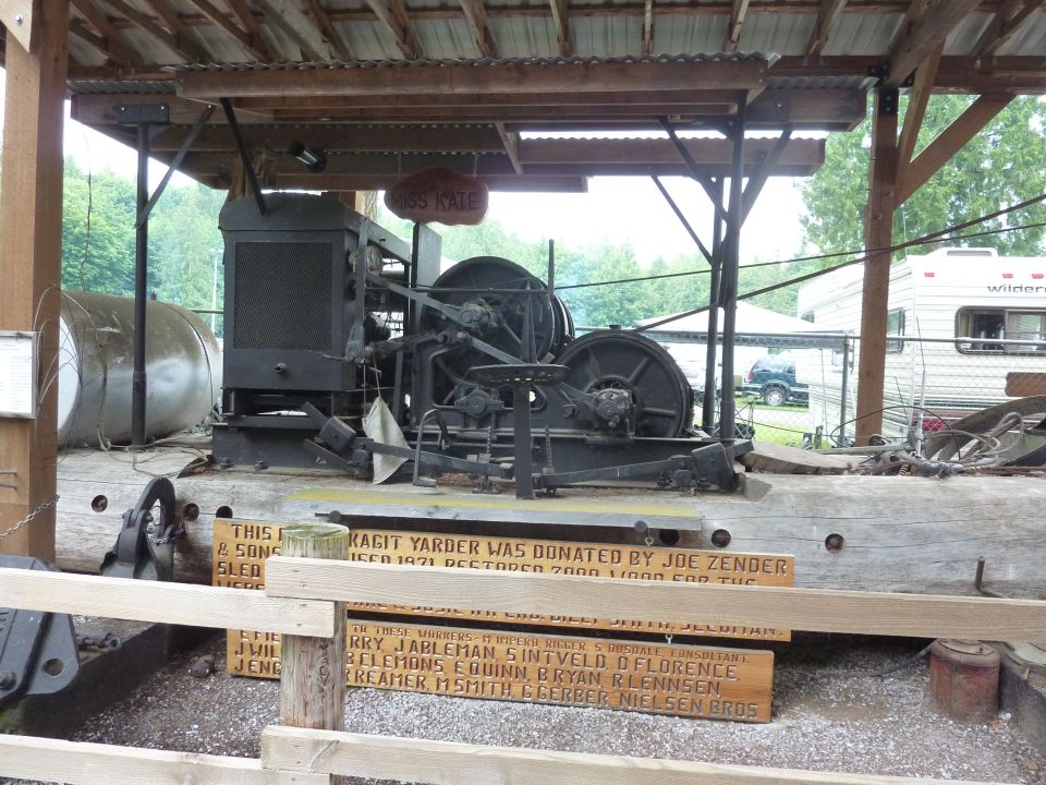 Kagıt Yarder logging machine with 'Miss Kate' sign, donated by Joe Zender