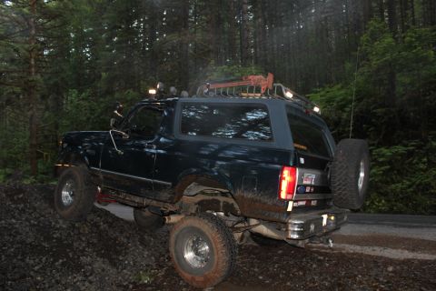1995 Ford Bronco - This 1995 Ford Bronco is equipped for off-road adventures with its lifted suspension and spare tire mounted on the rear.