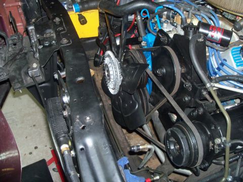 1979 Ford Ranchero - 7 blade clutch fan with new fan clutch installed. You can see GM Suburban trans cooler That I'm using for a PS cooler just forward of core…