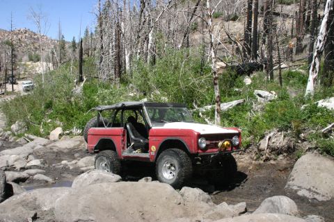 1991 Ford Bronco - Ford Bronco navigating a challenging rocky off-road trail.