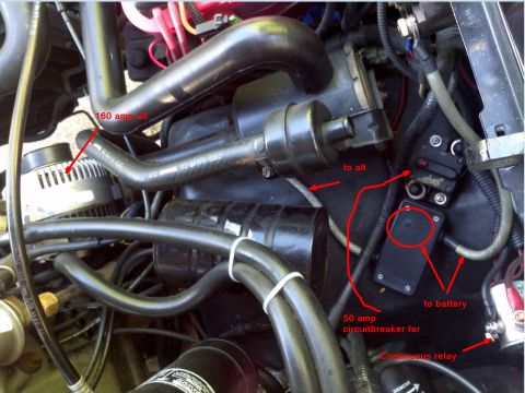 1993 Ford Bronco - Close-up view of engine bay components including an alternator and electrical parts.