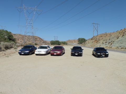 2003 Ford Crown Victoria - Black, white and maroon sedans angle across a sandy lot with power lines overhead.