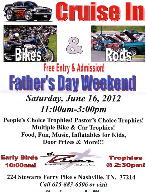 2007 Ford Mustang - Promotional flyer for a Father's Day weekend Cruise In car and bike show in Nashville.