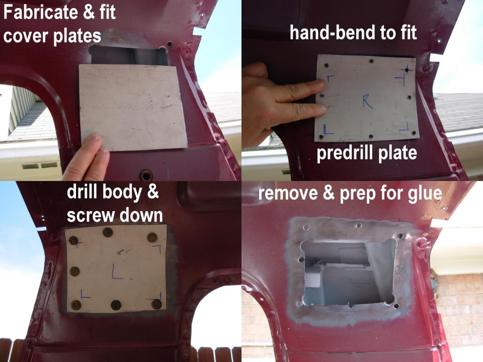 Four-step photo guide to fabricate and fit body cover plates over an opening