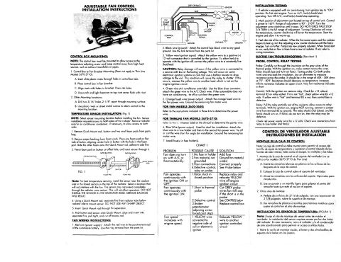 1993 Ford Bronco - Installation instruction sheet for an adjustable electric fan control: control-box mounting, temperature sensor install, electrical/relay t…