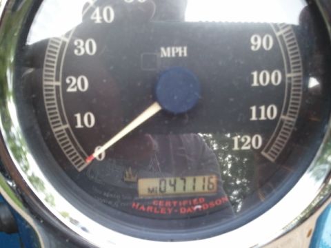 1967 Ford Mustang - Close-up of a motorcycle's speedometer with 'CERTIFIED HARLEY-DAVIDSON' visible below the odometer.