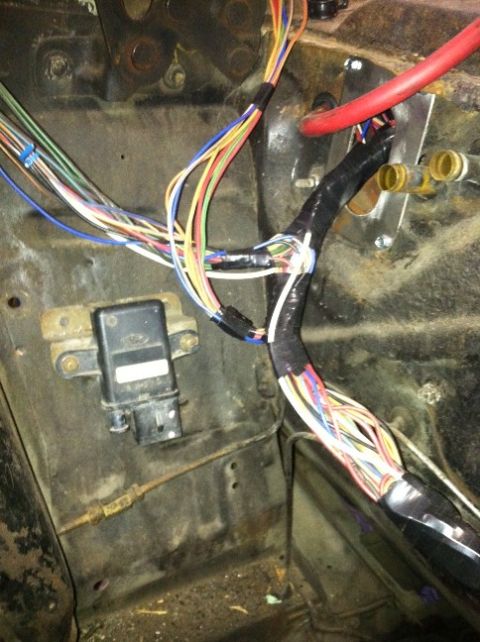 1968 Ford Ranchero - BARO sensor mounted on the passenger inner fender. The engine wire harness is being mocked up here, also. The strand that goes to the left…