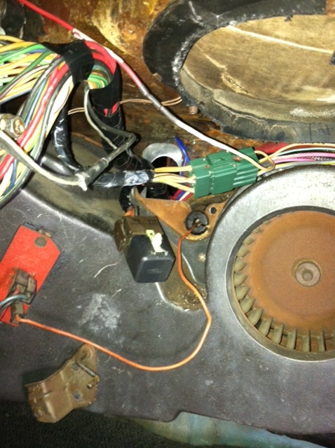 1968 Ford Ranchero - Looking up toward the cowl. You can see the wiring harness coming through the cowl. The EEC is to the left, and the EEC relay and fuel pump…