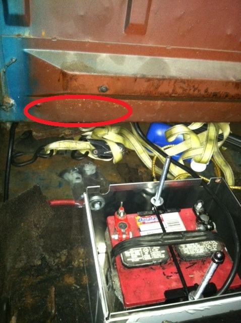 1968 Ford Ranchero - Battery mocked up behind the pass seat. The area circled is where I mounted the inertia switch. Some people suggested I mount it upright, a…