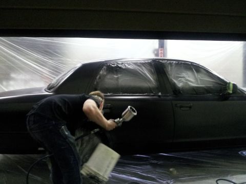 1994 Mercury Grand Marquis - Car is being prepped for paint in a makeshift booth.