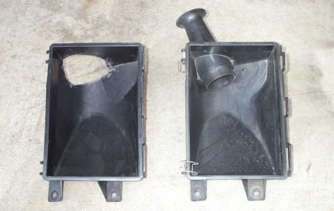 1998 Ford Crown Victoria - "Gutted" air box vs. a stock air box with the silencer. Since this pic I have opened up the box more and will post a pic in the future.