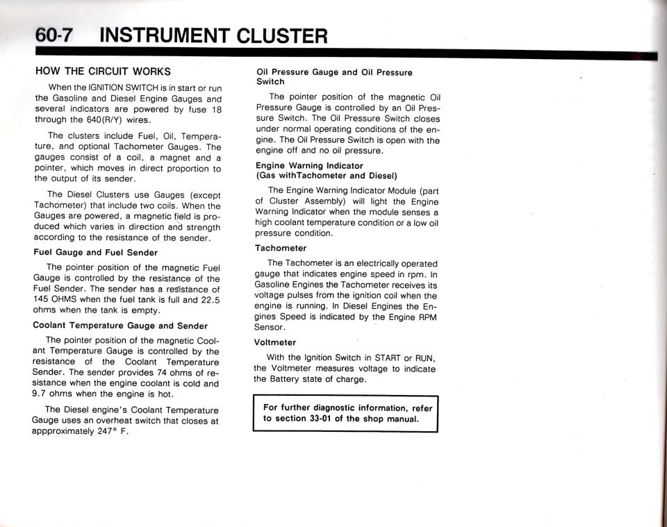 Ford instrument cluster how the circuit works, page 60-7, gauge and sender operation