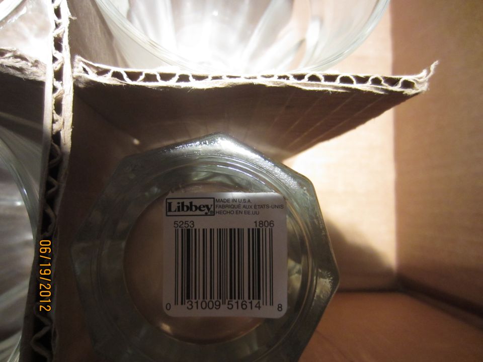 Glassware with Libbey label and barcode