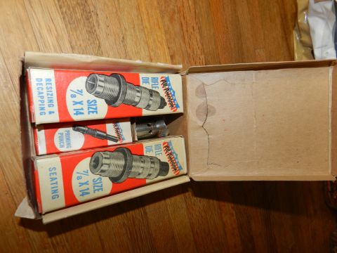 1996 Ford Bronco - A collection of reloading dies, resizing, decapping, priming, and seating components, are neatly arranged in their original boxes.