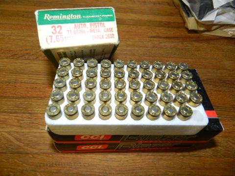 1996 Ford Bronco - A box of Remington 32 Auto Pistol ammunition sits on top of two boxes of CCI Blazer ammunition.