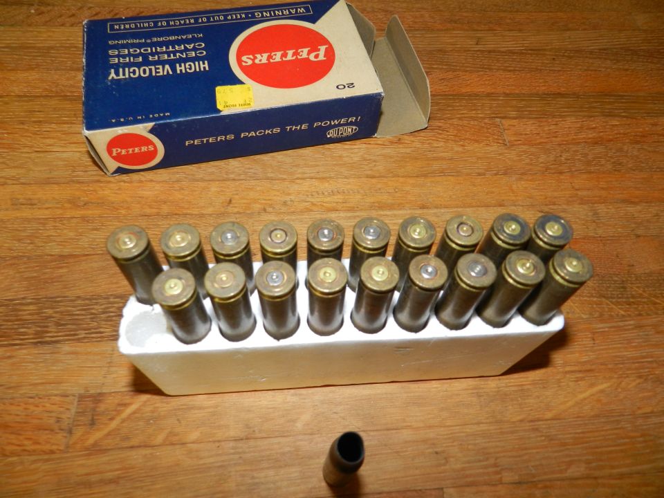 Peters High Velocity center fire cartridges in a box with loose rounds