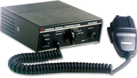1991 Ford Crown Victoria - Federal Signal Corporation PA300 siren control unit and microphone, horn, siren, manual, wail, yelp, hi-lo, and gain controls.